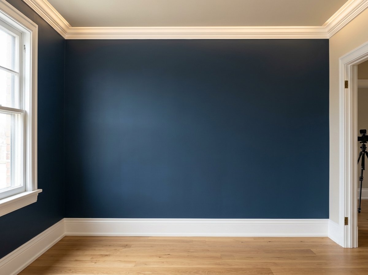 Living room after painting - flawless deep navy and neutral finish